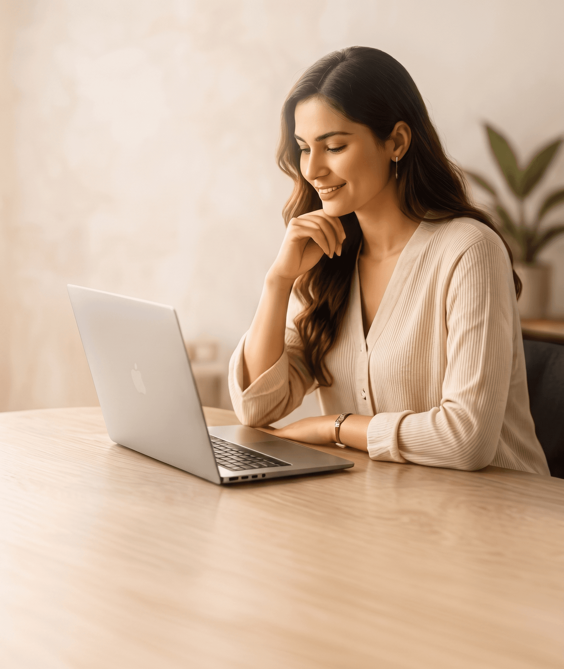 Woman at laptop — Aham Nirvana